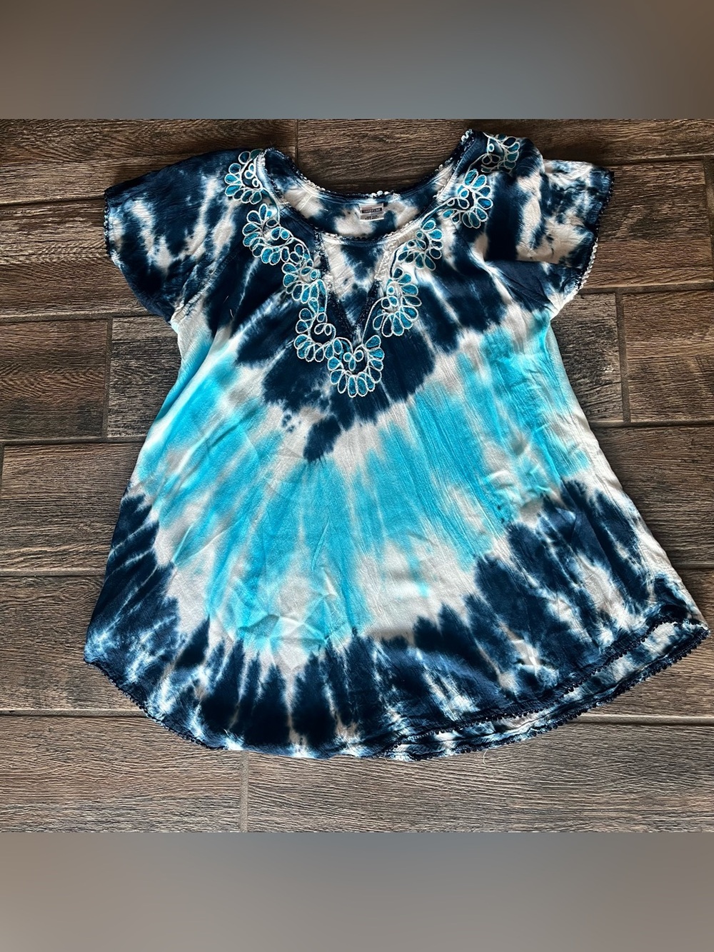 Shoreline tie dye BOHO top with embroidery One Size